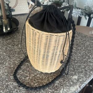 Stylish Black and Tan Woven Bucket Bag